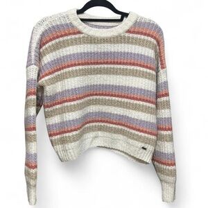 Hollister White Multicolor Striped Sweater | Cozy Casual Knit